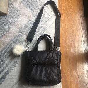 H&M Black Crossbody Puff Bag with Pom Pom Keychain